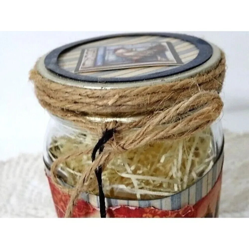 Country Rooster Glass Storage Jar Kitchen Bath Jute Rope Lid Farmhouse Gift NEW